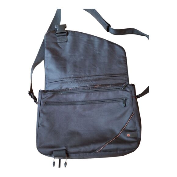 NWOT HP LAPTOP Messenger Bag Black with Orange Lining 18 x 12 x 4 Padded Rugged - Picture 3 of 13